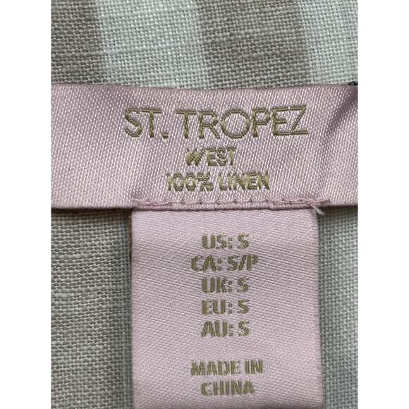 St. Tropez West Shirt Womens Small Beige White Stripe Linen Button Up Blouse - Picture 4 of 8